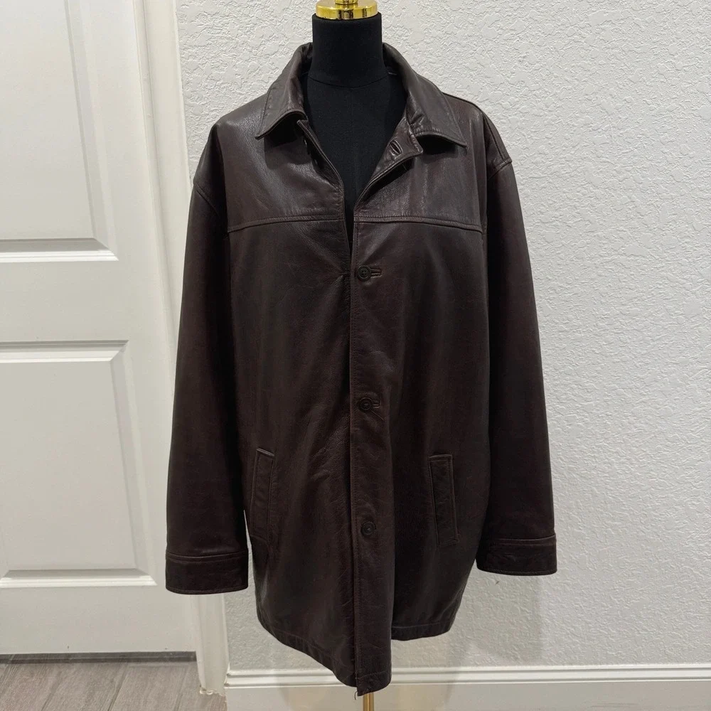 Gap Vintage Car Coat 303039 Dark Brown Genuine Leather Jacket Mens Large